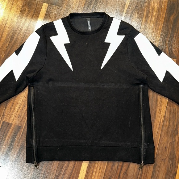 NEIL BARRETT Contrasting Thunderbolts Slim Fit Side Zips Sweater Medium READ - Picture 14 of 14